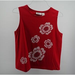 Kathie Lee Collection Red Floral Rhinestone Tank Top Womens Large 12/14 KL-2052B